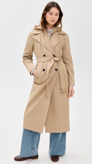 Avec Les Filles Coat Maxi Trench with Quilted Bib Insert