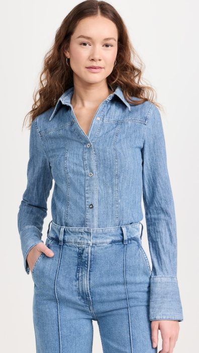 Another Tomorrow Chambray Slim Shirt