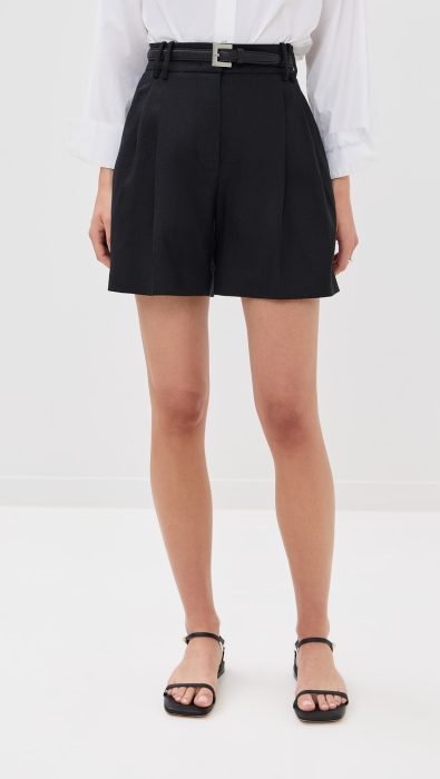 Another Tomorrow Solid Linen Pleated Shorts