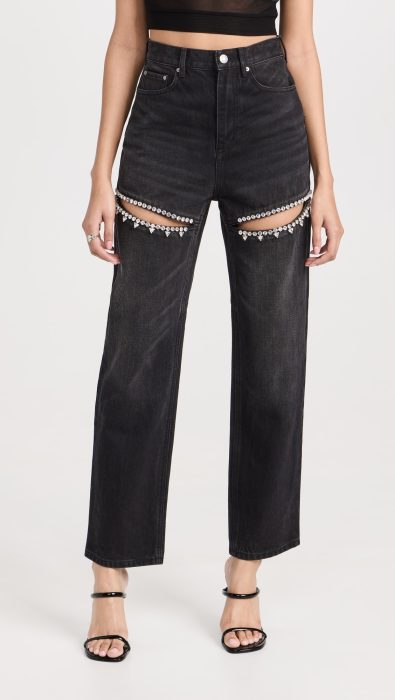AREA Crystal Slit Jeans