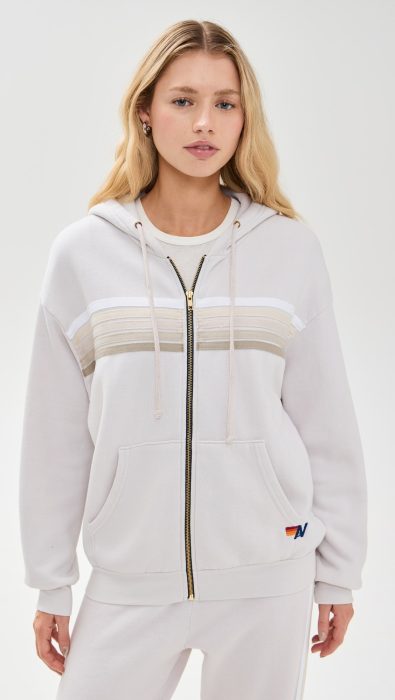 Aviator Nation 5 Stripe Zip Hoodie Relaxed