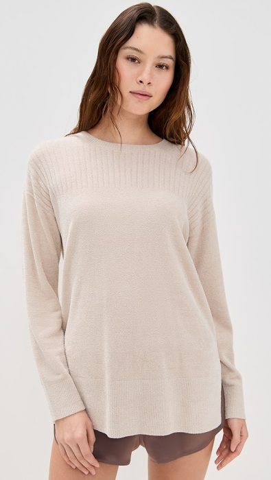 Barefoot Dreams Cozy Chick Ultralight Crewneck Sweater with High Slits