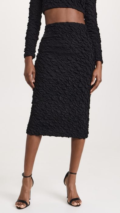 Dur Doux Puckered Knit Midi Length Skirt