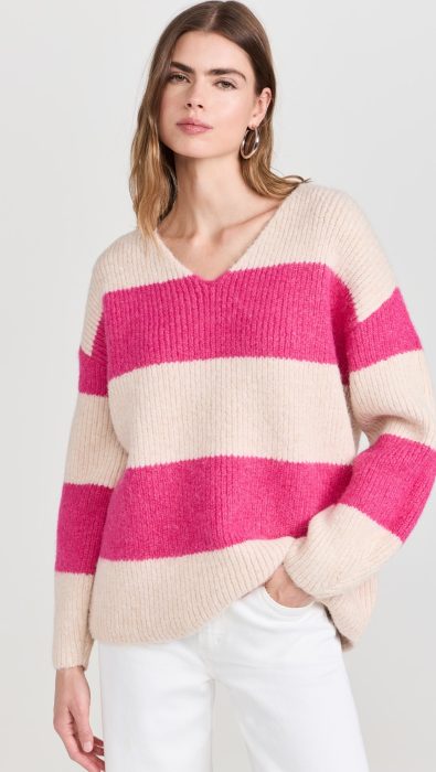 endless rose Fuzzy Striped Oversized Sweater