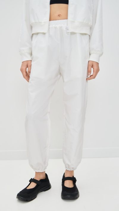 Eugenia Kim LOVE Martina Optic White Tennis Warm-Up Pants With Ankle Side Zippers