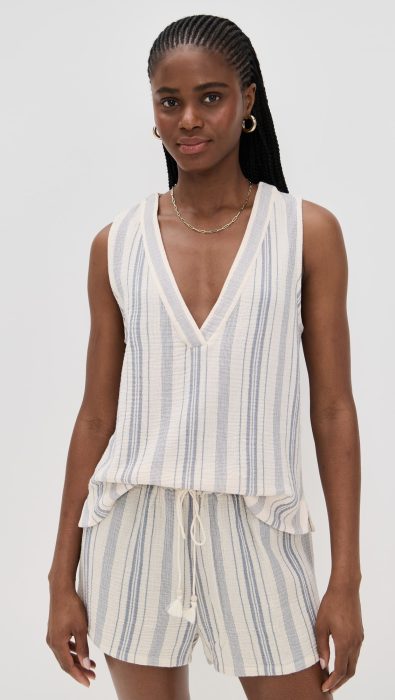 Faherty Dune Cotton Gauze Popover Top
