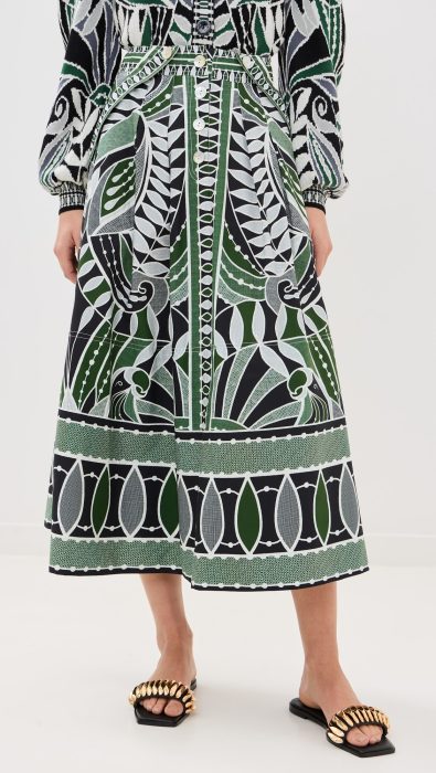 FARM Rio Lace Nature Flared Maxi Skirt