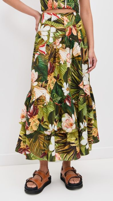 FARM Rio Botanical Forest Asymmetric Yoke Midi Skirt
