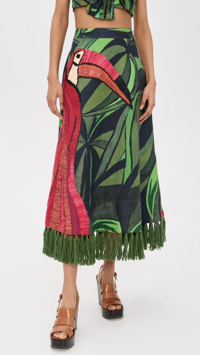 FARM Rio Coconut Tree Flow Embroidered Skirt