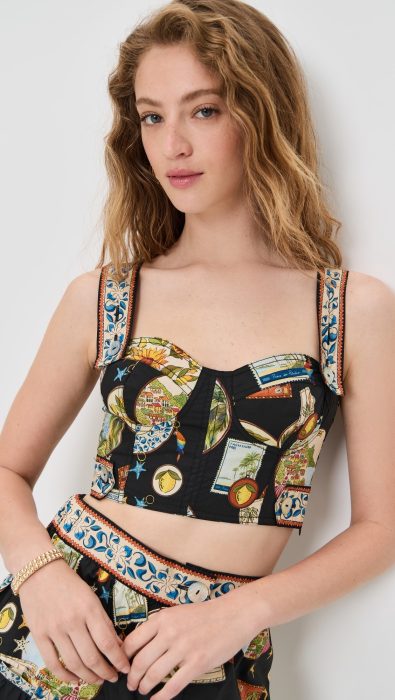 FARM Rio Trip Souvenir Black Topstiching Lastex Top