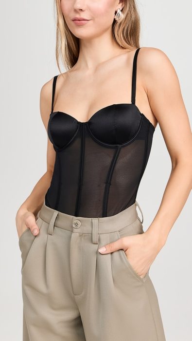 Fleur du Mal Silk and Mesh Bodysuit