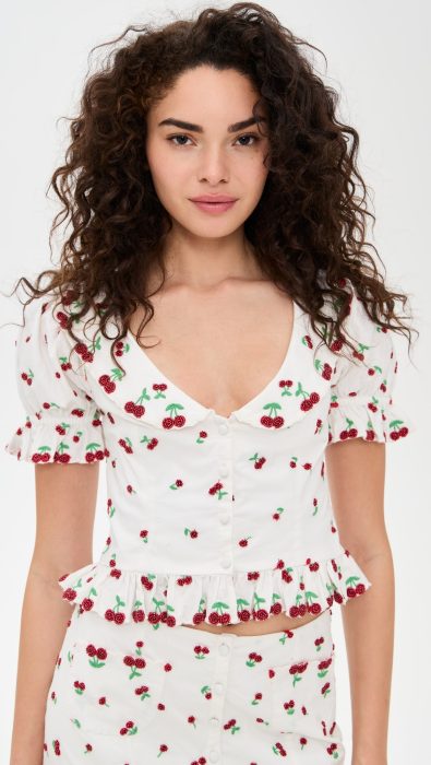 For Love & Lemons Beaded Cherries Top