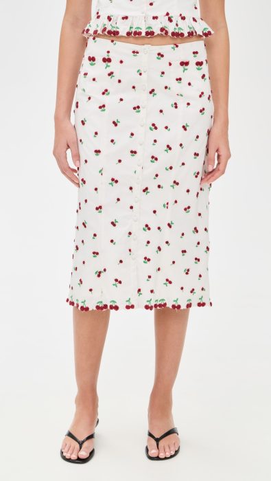 For Love & Lemons Beaded Cherries Midi Skirt