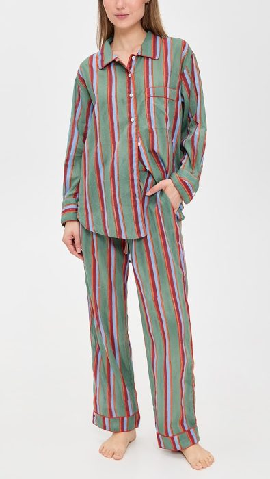 Folkloore Striped Long Pajama Set