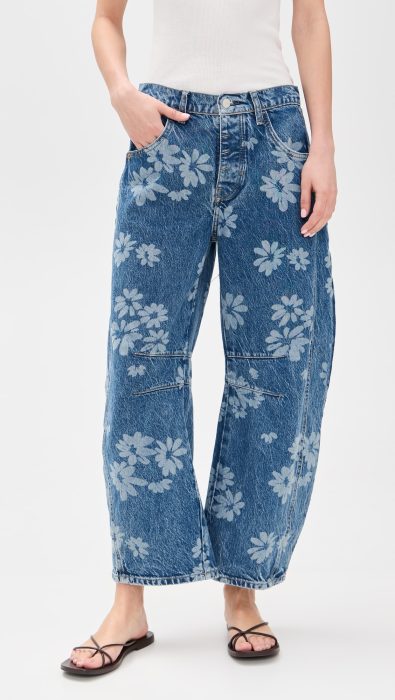 Free People Good Luck Printed Barrel Jeans