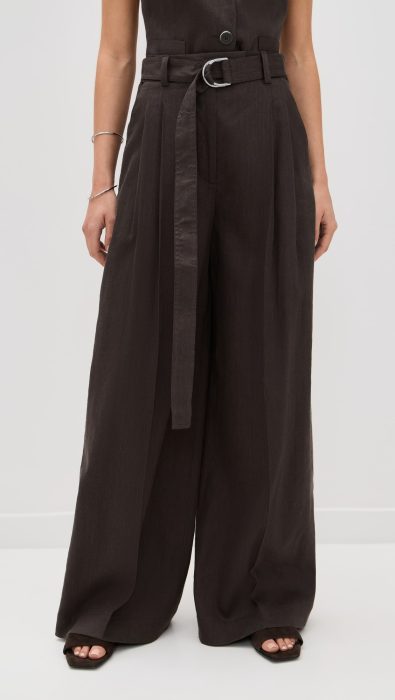 Helmut Lang Wide Double-Pleat Trousers with Belt