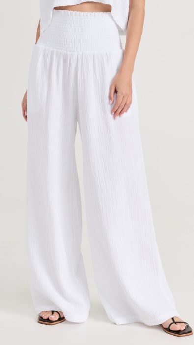 MONROW Gauze Smocked Flare Pants