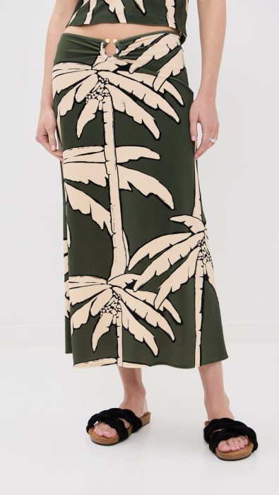 Johanna Ortiz Green Palm Branch Midi Skirt