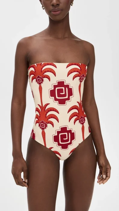 Johanna Ortiz Ecru/Red/ Wine Alta Mar One Piece