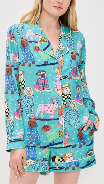 Karen Mabon Skiing Dogs Shorts Pajama Set