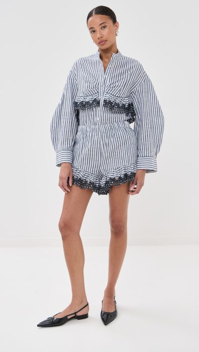 Kika Vargas Frida Navy Stripes Cotton Shorts