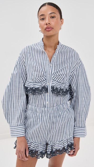 Kika Vargas Momoyo Navy Stripes Cotton Top