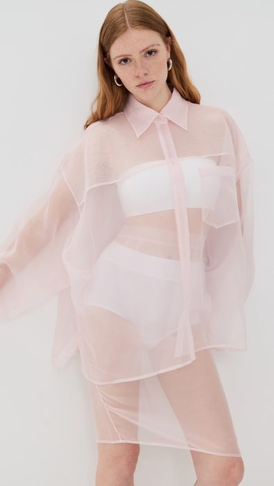 LaQuan Smith Oversized Silk Blouse