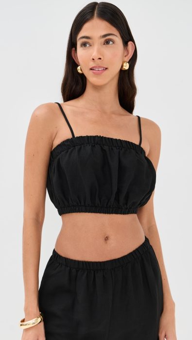 LE BOP Camille Cropped Linen Top