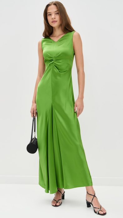 Lee Mathews Stella Silk Satin Ruched Dress