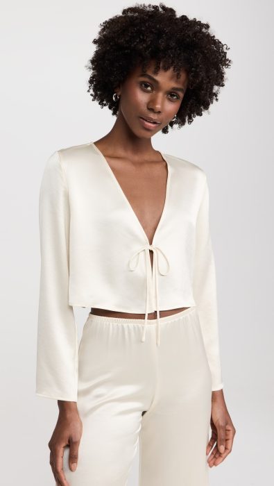 Leset Barb Long Sleeve Tie Top