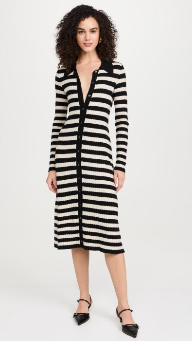 Lingua Franca Morrissey Textured Stripe Button-Thru Dress