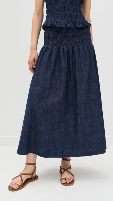 Madewell Smocked Indigo Midi Skirt
