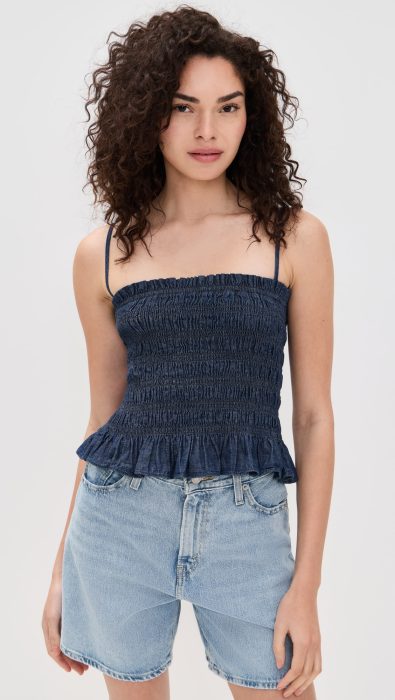 Madewell Denim Smocked Cami In Rinse Wash
