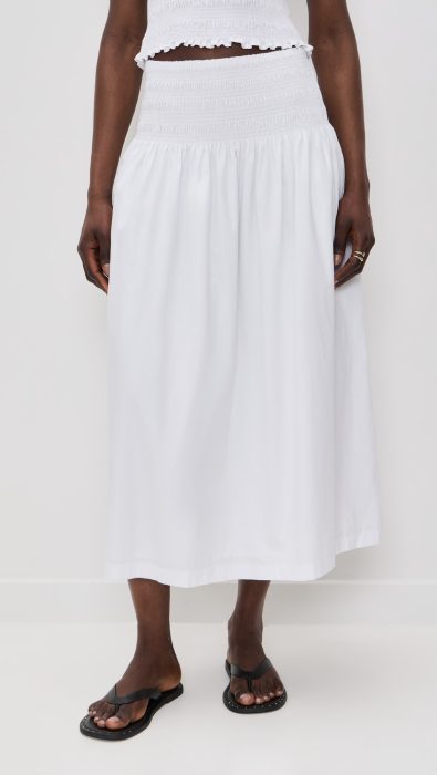 Madewell Smocked-Waist Poplin Midi Skirt