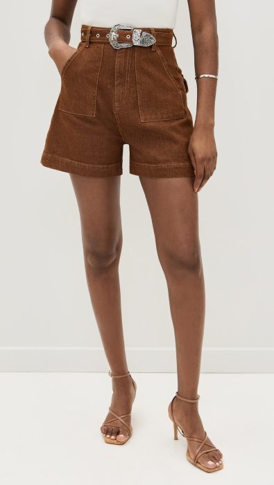 Marques'Almeida Brown Denim Shorts With Embellishment Belt