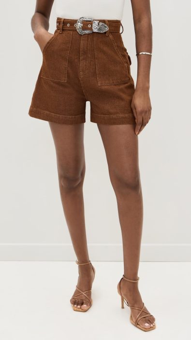 Marques'Almeida Brown Denim Shorts With Embellishment Belt