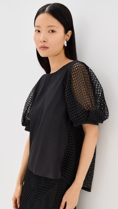 MEIMEIJ Netted Half Sleeve Top with Poplin Front