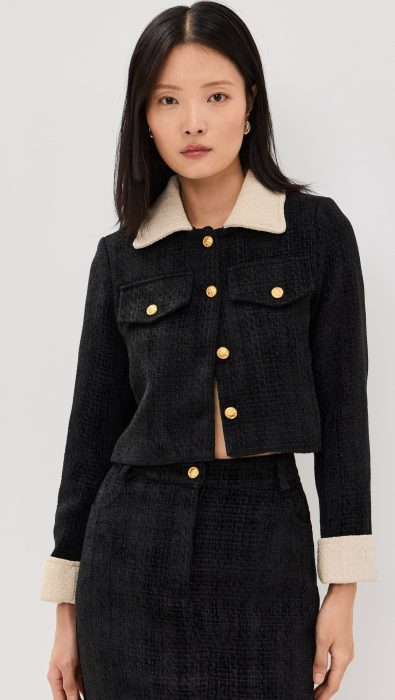 Moon River Long Sleeve Gold Button Closure Cropped Blazer