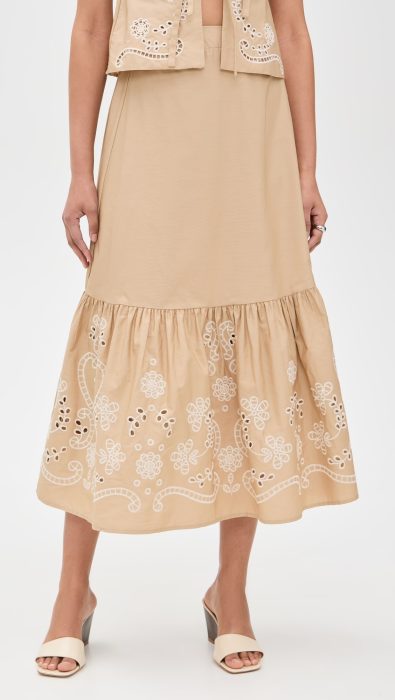 Moon River Eyelet Detail Midi Skirt
