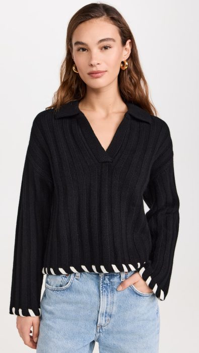 Naadam Wool Cashmere Hand Laced Polo