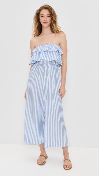 Pixie Market Stripe Ruffle Jumpsuit
