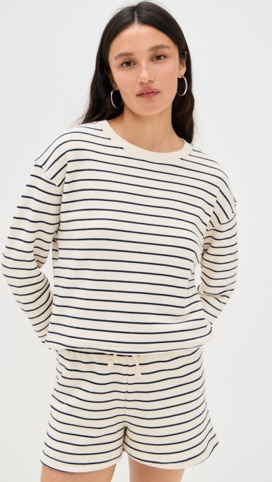 perfectwhitetee Tyler French Terry Stripe Pullover Sweatshirt