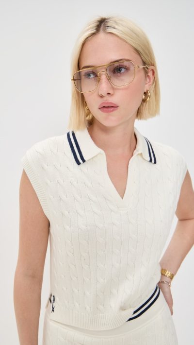 RLX Ralph Lauren Cable Knit Johnny Collar V Neck Polo