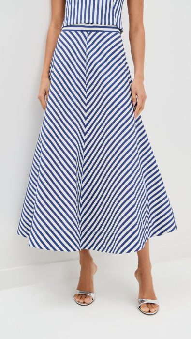 Rosie Assoulin Quartered A-Line Skirt in Awning Stripe
