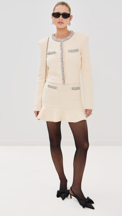 Self Portrait Cream Soft Knit Mini Skirt