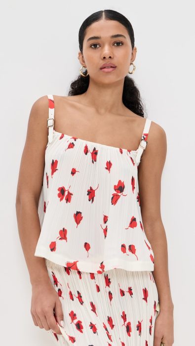 Self Portrait White Floral Plisse  Top