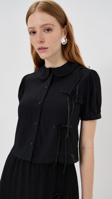 Simone Rocha Cropped Bow Slit Puff Sleeve Shirt