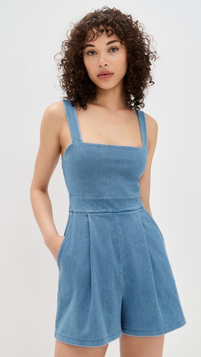 Susana Monaco Stretch Denim Apron Romper