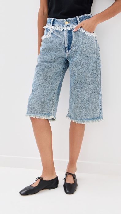 Tanner Fletcher Sid Lace Trim Long Jean Shorts