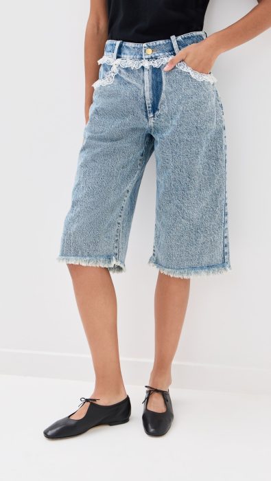 Tanner Fletcher Sid Lace Trim Long Jean Shorts